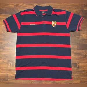 Barcelona Soccer BCN Navy Blue & Red Stripe Polo Shirt Men’s Size XXL